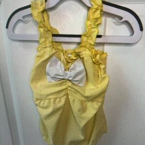 Yellow Ruffled Halter Top with White Bow